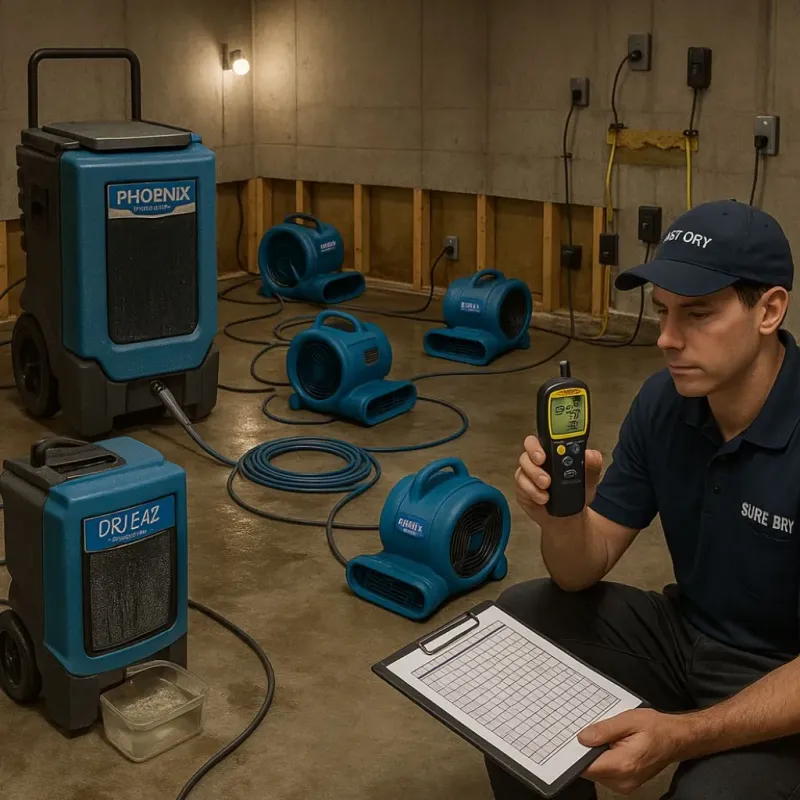Structural Drying and Dehumidification process in Highlands, TX